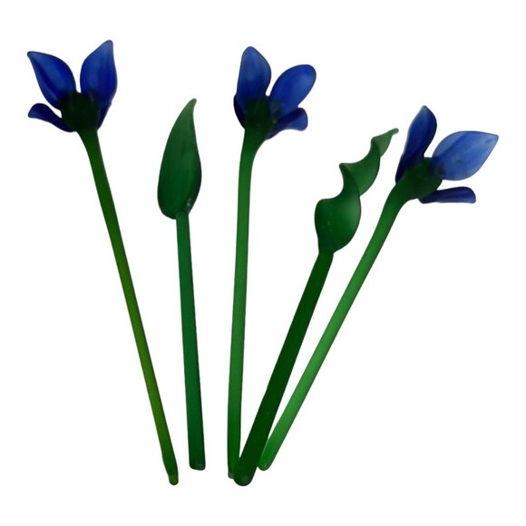 Hand Blown Cobalt Blue Mini Flowers Leaves frosted jack in‎ pulpit vase Murano? - Picture 5 of 14